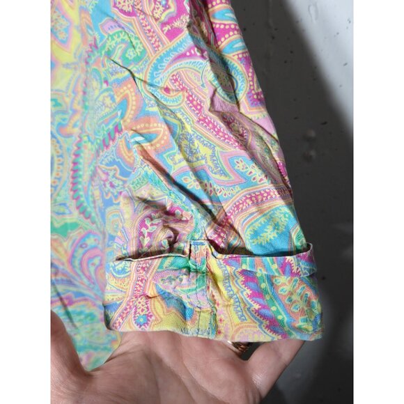 Lauren Ralph Lauren Paisley Cuffed Sleeve Button Front Shirt Medium Preppy - Picture 6 of 10